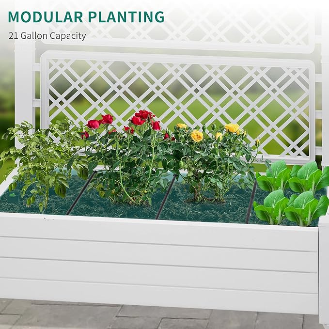 YITAHOME 3.6x1.5x5 FT Planter Box Trellis with Wheels, Large Outdoor Plastic Raised Garden Bed with Drain Plug for Climbing Plants, Grayish-White