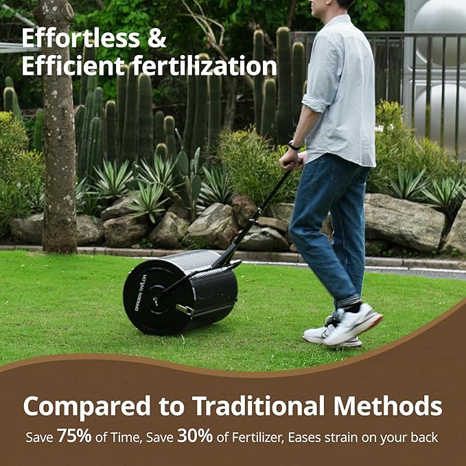 Compost Spreader 24 Inch Peat Moss Spreader with Installation Support Accessories, Metal Mesh Roller Lawn Spreader for Top Soil, Manure, Mulch, Top Dressing - Garden spreaders for lawns