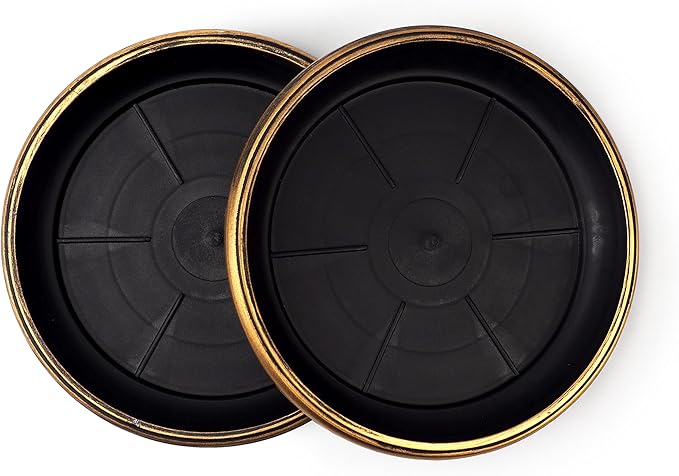 Decorative Heavy Duty Tray/Saucer (2 Pack) Rustic Medieval/French Country Look, Pot/Planter Base for Indoor/Outdoor Decor Use. Long Lasting, Reusable Light Weight (11 inches, Gold)