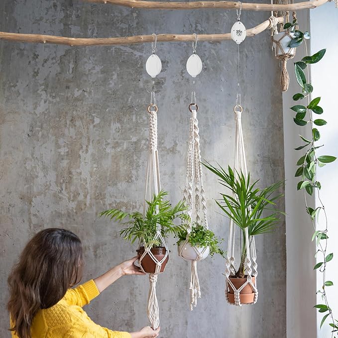 Plant Pulleys for Hanging Plants, Heavy Duty Retractable Hangers, 304 Stainless Steel Rope, Auto Plant Holder, Adjustable Climbing Hook for Garden Baskets Watering, or Bird Feeders (White-6)