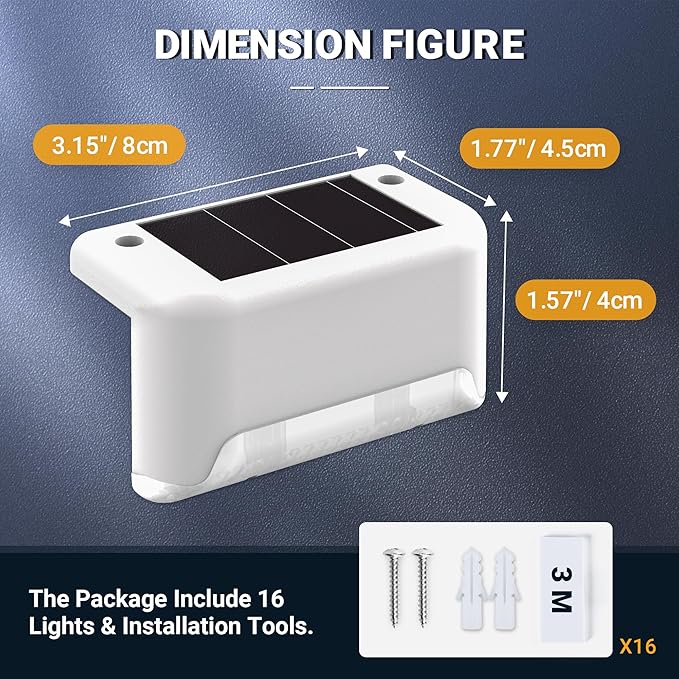 SOLPEX Solar Step Lights Outdoor 20 Pack, Waterproof LED Solar Lights for Deck, Stairs, Fence, Yard, Patio, Balcony (Warm White)