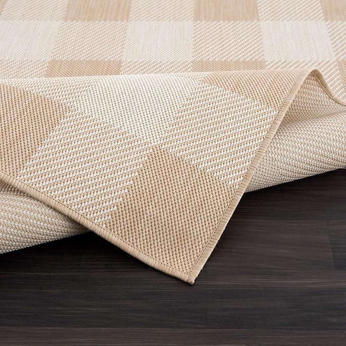 CAMILSON Outdoor Rug - Modern Area Rugs for Indoor and Outdoor Patios, Kitchen and Hallway mats - Easy Cleaning Non Shedding Washable Outside Carpet (8x10, Buffalo - Beige/White)
