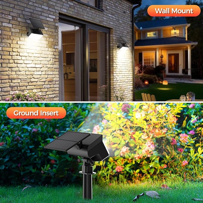 Solar Spot Lights Outdoor, 92 LEDs Landscape Lighting with 3 Lighting Modes and Auto On/Off, IP67 Waterproof Spotlights, Outdoor Solar Lights for Yard Garden, 8 Pack (Cool White)