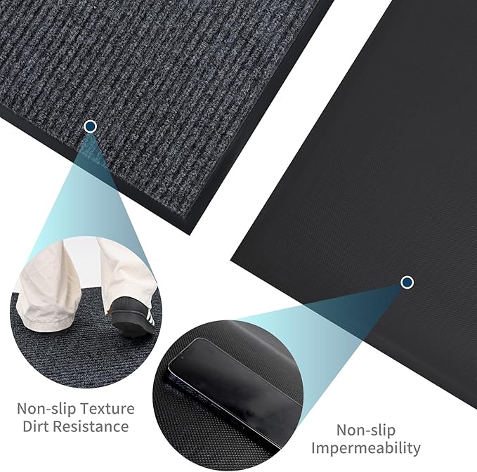 Rubber Door Mat About W3' ×L10' Heavy Duty Large Outdoor Indoor Mat Durable Entrance Doormat Waterproof Rubber Back Rugs for Home Entryway Patio Porch Office Business Areas (Grey)