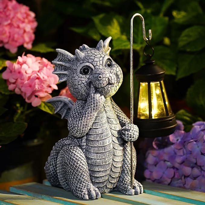 Garden Decor Solar Statues for Mom Grandma Birthdays for Women Sister Wife Lady - Front Patio Balcony Yard Art Lawn Ornaments Porch Outdoor Outside Decorations (Dragon)