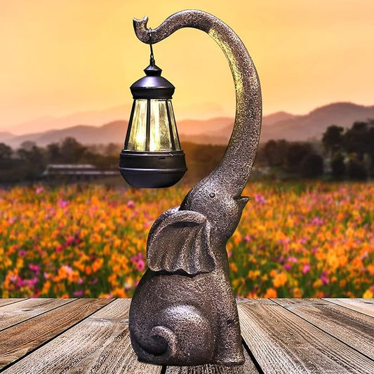 15" Outdoor Sculpture Figurine Statue Elephant Decorations Solar Garden Statues for Patio Home Yard Decor Good Luck Garden Elephant Birthday Gifts for Woman, Mom Family