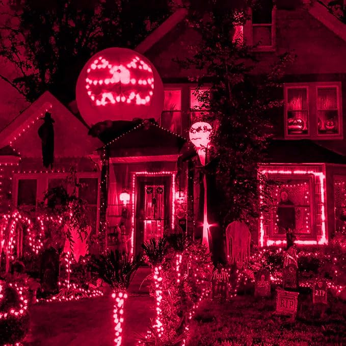 HISHINY LED Red Christmas Net Lights Outdoor,5ftx5ft 100LED Green Wire, Connectable Indoor Outdoor Bush Mesh Net Lights String for Halloween Christmas Party,Shrub,Yard,Tree（Red）