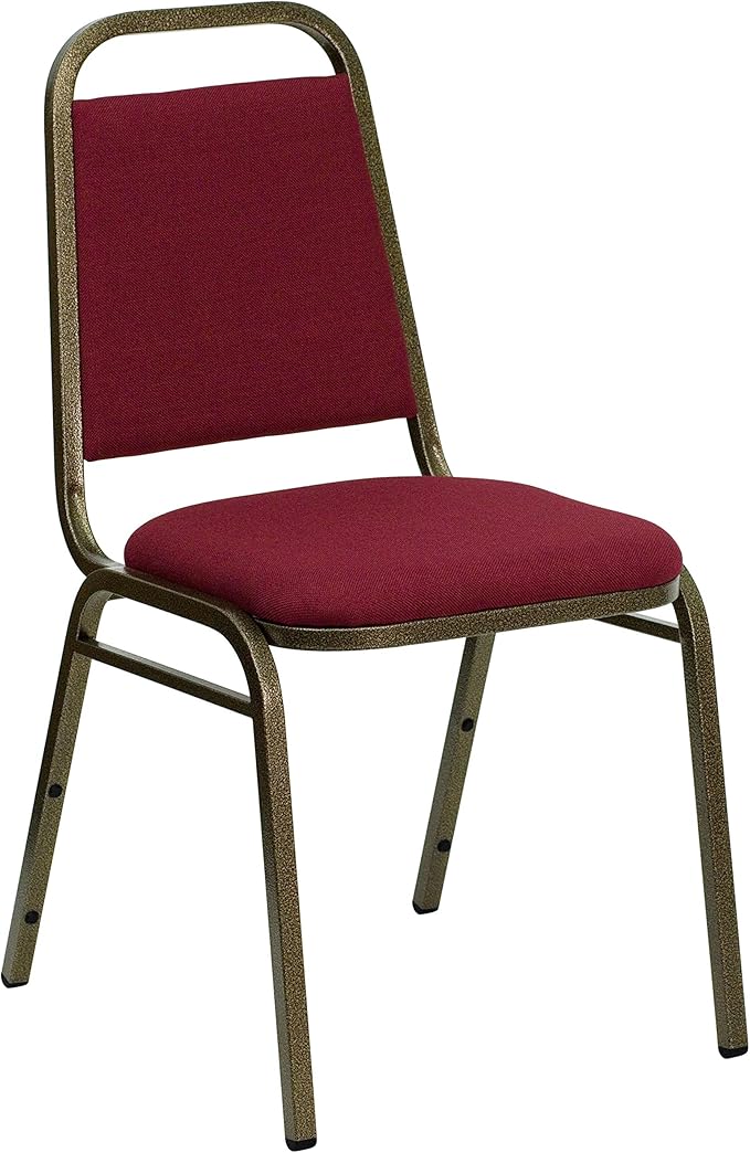 EMMA + OLIVER Trapezoidal Back Fabric Upholstered Stackable Banquet Chair, Multipurpose Stacking Chair with Padded Seat and Back, Burgundy/Gold