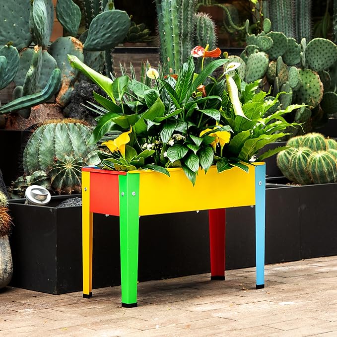 Raised Garden Bed With Legs, Galvanized Planter Box for Herbs and Vegetables (Multi-Colored)