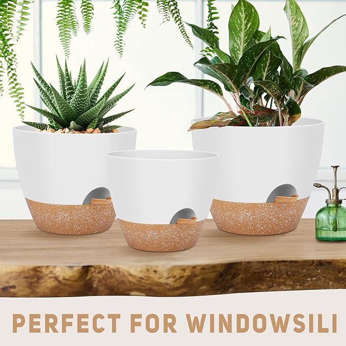 12" 10" 9" Large Self Watering Plant Pots, 3 Pack Flower Pots Planters with Multi Mesh Drainage Holes for Indoor Outdoor Garden Plants and Flowers.