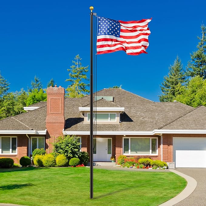 20FT Sectional Super Thick Flag Pole Kit, Heavy Duty 13 Gauge Aluminum in Ground Flagpole with 3x5 American Flag for Residential or Commercial, Black