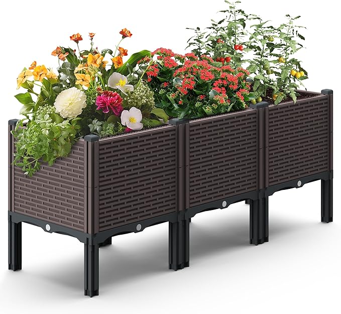 47x15x19in Raised Garden Beds Outdoor, Polypropylene Elevated Planter Boxes Outdoor for Vegetables, Flowers, Herbs, Garden Box with Drain Outlet, Heat and Frost Resistance Planters, 330lb Capacity