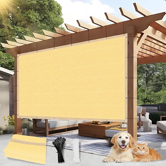 Outdoor 90% Sun Shade Cloth with Grommets, 5 X 17 FT Pergola Shade Cover for Garden Patio Carport Kennel Swimming Pool, Sand (We Make Custom Size)