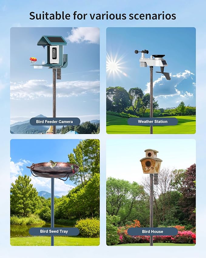 Bird Feeder Pole Stand – 90 Inch Height Feeding Station with 1-Inch Dia Heavy Duty for Hanging Feeders, Bird House Pole Mount Kit for Outdoor, Slip-Fit Connection，Copper Brushed