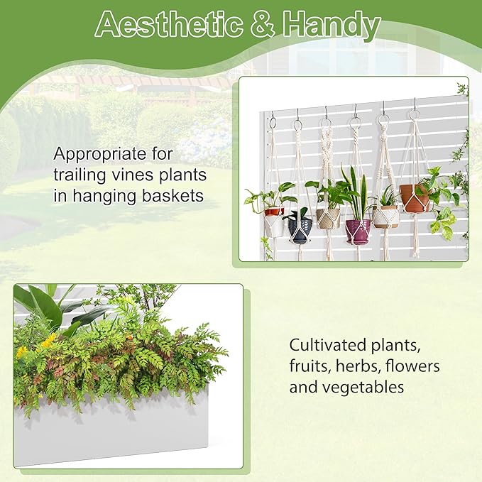 Trellis for Climbing Plants Outdoor，Mental Garden Bed with Drainage Holes Outdoor Privacy Screen Design Tall planters for herb Flower Vegetables 73"x47"x16", White-Louvered