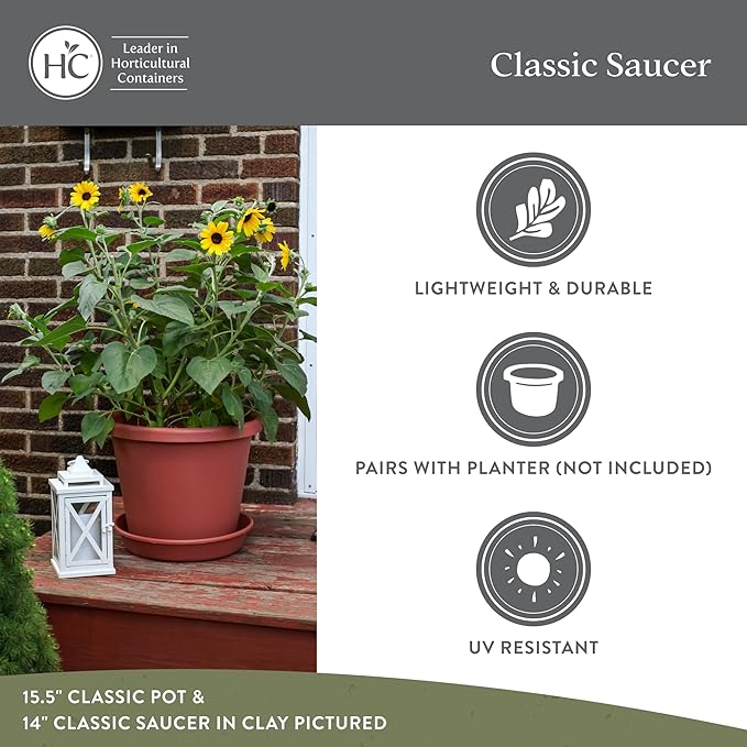 The HC Companies Flower Pot Saucers - Plastic Plant Saucer for Outdoors & Indoors - Traditional Design Plant Pot Trays for Water Drainage - Durable & Stylish Round Plant Tray (14-inch White)