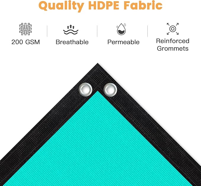 VICLLAX Shade Fabric Sun Shade Cloth with Every 2 FT Grommets for Patio Garden Pergola Cover Canopy 18x21 FT, Turquoise