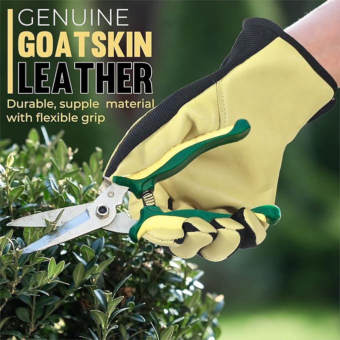 HANDLANDY Leather Work Gloves for Men & Women, Reinforced Durable Garden Gloves, Cowhide Working Glove for Gardening