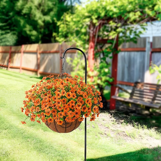 Artificial Faux Hanging Plants Flowers Basket Outdoor Indoor Patio Lawn Garden Spring Decor, Fake Silk Daisy in Basket with 12inch Coconut Lining Chain Palm Flowerpot(Orange)