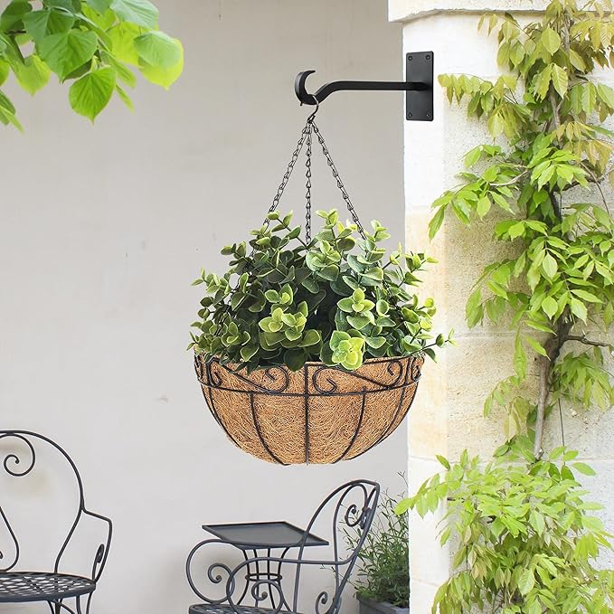 Qiang Ni Bird Feeder Hanger: 8-Inch Wall-Mounted Plant Bracket Outdoor - 2 Pieces Black Plant Hooks for Hanging Flower Baskets