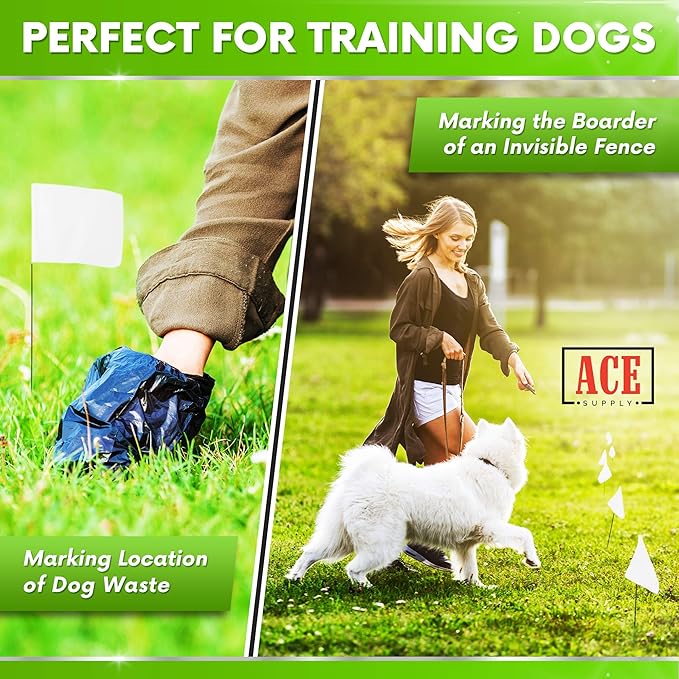 White Flags for Marking Yard - 4x5x15 Inch Invisible Fence Flags for Dogs - 100 Pack - Dog Invisible Fence Training Marker & Boundary Training