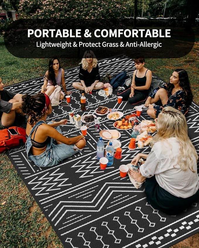 COCOER Outdoor Rug Carpet Waterproof 9x12 ft Patio Rug Mat Indoor Outdoor Area Rug for RV Camping Picnic Reversible Lightweight Plastic Straw Outside Rug for Patio Decor Decoration