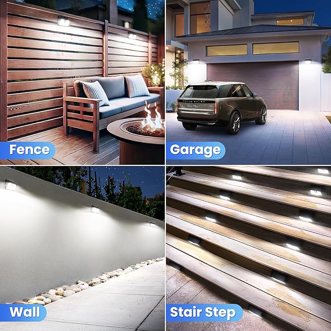 [6 Packs] Solar Motion Sensor Outdoor Lights, Super Bright Solar Lights Outdoor Waterproof, 3 Lighting Modes Security Wall Light for Outside Walking Dog Fence Backyard Deck Garden Door Step Garage
