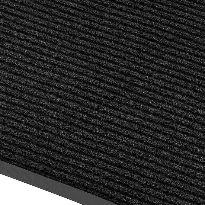 fani Heavy Duty Large Outdoor Indoor Entrance Black Doormat Waterproof Low Profile Entrance Rug Front Door Mat Patio Anti-Skid Rubber Back, 48x96 inch (Jet Black)