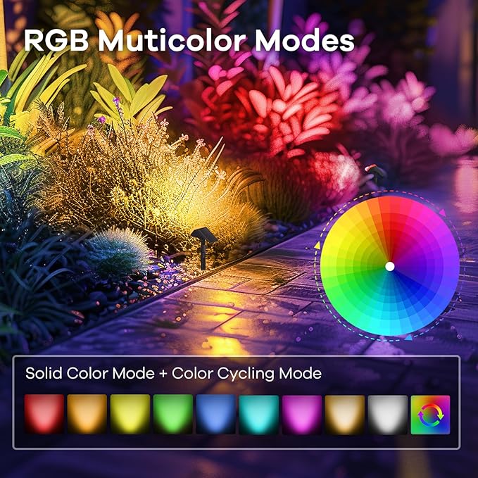 Linkind Solar Spot Lights Outdoor, Color Changing Solar Lights with 10 Lighting Modes and Waterproof IP67, Ideal for Yard, Garden Decoration (4 Pack, Multicolor)