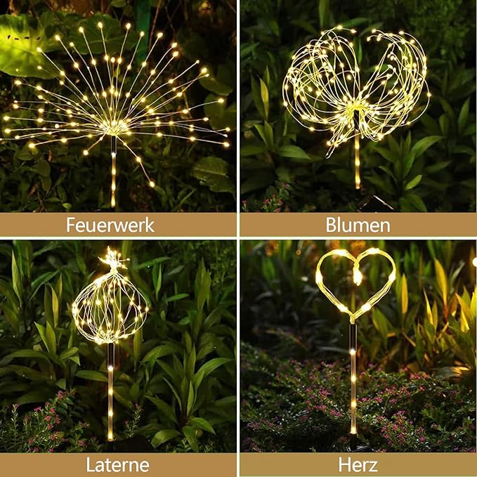 4 Pack Solar Firework Lights 150 LED Create Magical Nights, Waterproof Starburst Fairy Lights for Garden Yard Patio Christmas Romantic Wedding Party Decor(Warm White)