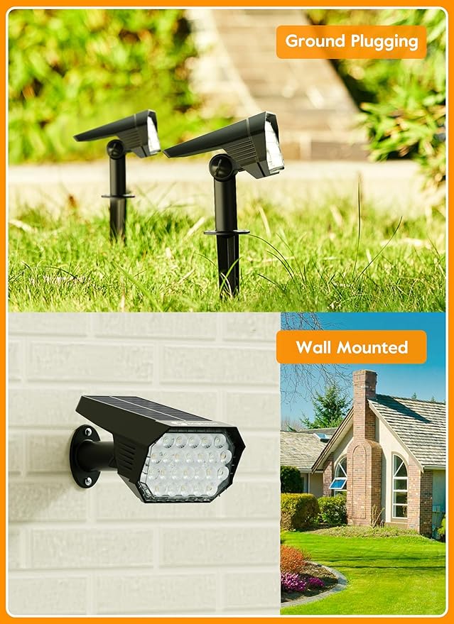 Brightown Solar Lights Outdoor Waterproof, White and Warm White 2 Colors Solar Spot Lights Outdoor with Remote Control, 3 Modes Solar Powered Outdoor Lights for Yard Porch Pathway Garden, 8 Pack