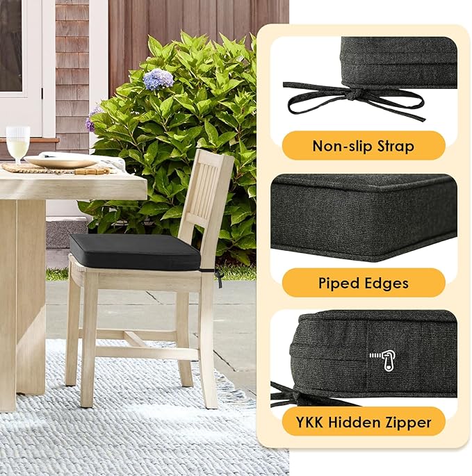 Outdoor Square Corner Seat Cushion, 19"x19"x3", Set of 4, Non Slip Seat Cushion Pads with Removable Cover for Patio Furniture, Garden Yard Lawn, Charcoal Gray