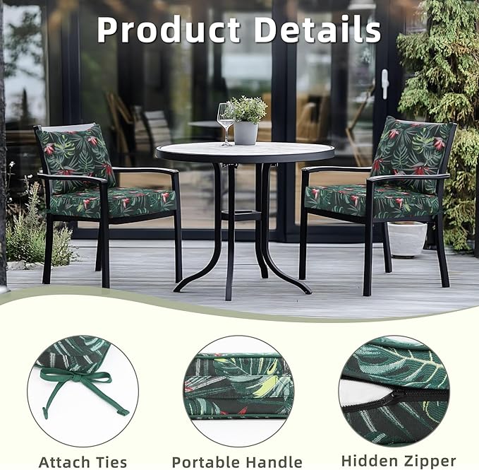 Favoyard Outdoor Seat Cushion 19 x 19 x 3 in Waterproof Pattern Fade Resistant Cover Removable Patio Furniture Cushions Deep Seat & Back Cushion Set with Adjustable Straps for Patio Chair Sofa Couch