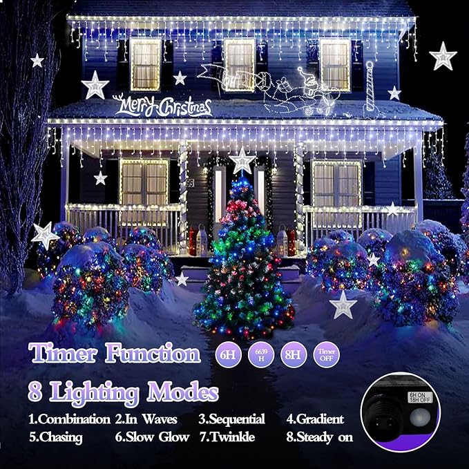 960 LED 98FT Christmas Lights Plug in 8 Modes with Timer Dimmable Christmas Decorations Outdoor Waterproof Indoor Curtain String Lights for Roof Garden Holiday Wedding Party Decor Cool White