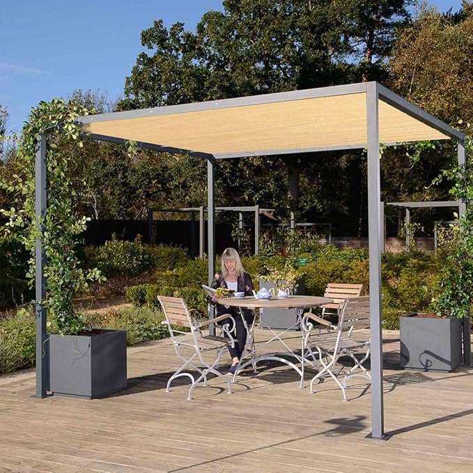 Eden's Decor Straight Flat-Edged Sun Shade Sail Rectangular 15' x 18' Beige UV-Blocking Outdoor Canopy Fabric Cloth Awning for Pergola Patio Garden Backyard Custom Size