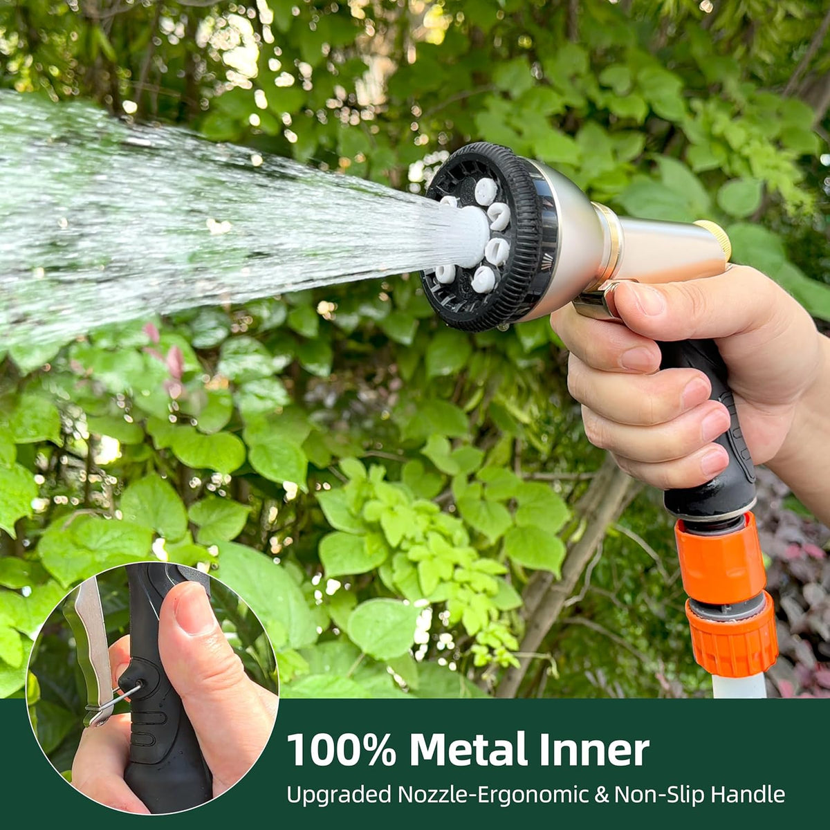 Garden Hose Nozzle, Heavy Duty Metal Water Hose Nozzle with 9 Spray Patterns, High Pressure Water Hose Nozzle Sprayer for Watering Garden, Washing Cars and Showering Pets