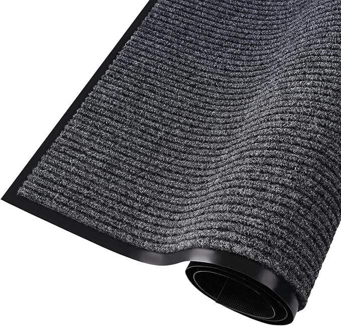 fani Heavy Duty Large Outdoor Indoor Entrance Black Doormat Waterproof Low Profile Entrance Rug Front Door Mat Patio Anti-Skid Rubber Back, 48x120 inch (Gray)
