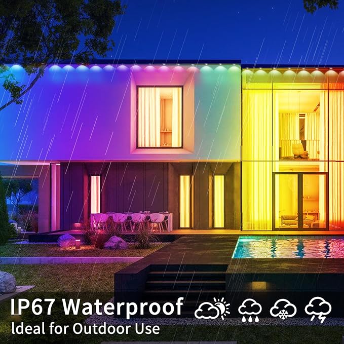 500ft Permanent Outdoor Light,RGB Eave Lights Music Sync IP67 Waterproof Outdoor Eave Lights Lighting, can be Used for Garden,House,Party,Holiday Decoration（2 Rolls of 250ft）
