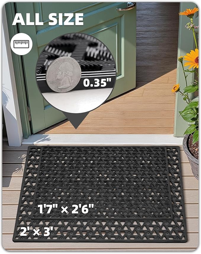 Color&Geometry Door Mat Outside Entrance with Drainage, Rubber Heavy Duty Dirt Trapper Waterproof Outdoor Welcome Mat, Outdoor Mats All Weather for Front Back Door Patio Entryway Entry, 24"X36" Black