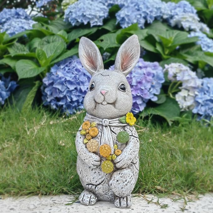 Easter Bunny Statue with Glowing Decorative Solar Ball - Home and Garden Rabbit Decor Solar Garden Outdoor Statue for Patio and Garden Easter Gifts,Figurine Light Gifts for Bunny Lovers and Friends