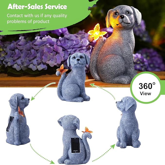 Nacome Solar Dog Outdoor Statues for Garden: Outside Decor with Butterfly Clearance for Yard Art Lawn Ornaments Porch Patio Balcony Home House - Birthday Gifts for Grandma Mom Women