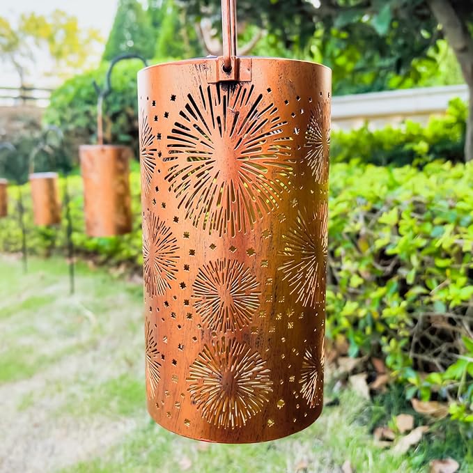 4 Pack Fireworks Solar Gardening Lanterns, Garden Decor for Outside, Pattern Solar Decorative Lights, Waterproof, Outdoor Gifts for Women, Mom, Grandma, Yard Gifts for Patio, Pathway