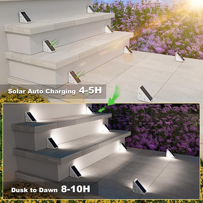 VOLISUN Solar Step Lights for Outside 16 Pack, Solar Stair Lights Outdoor Waterproof IP67, LED Outdoor Step Lights, Outdoor Stair Lights Decor for Deck, Front Step, Front Porch and Patio (Cool White)