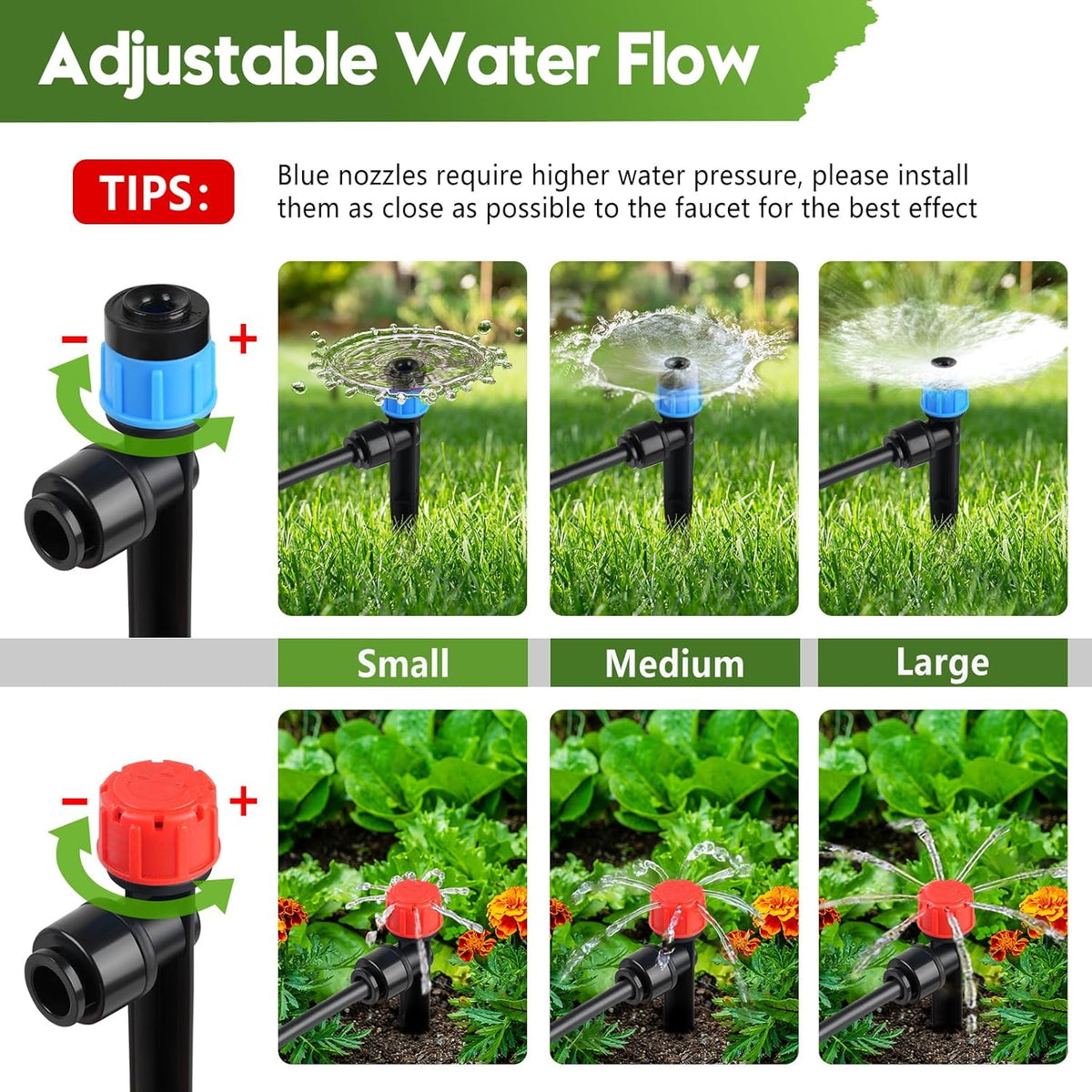 240FT Drip Irrigation System for Garden, 2025 Upgraded Quick-Connect Automatic Garden Watering System with 1/2" & 1/4" Tubing and Adjustable Nozzle Emitters for Greenhouse, Yard, Lawn, Raised Bed