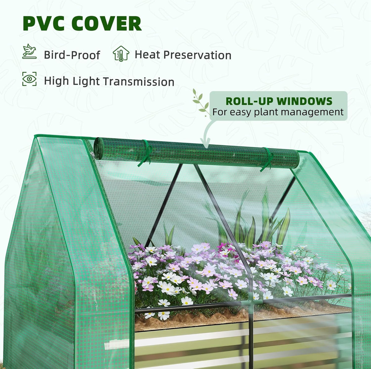 Outsunny 4 x 3 x 3ft Raised Garden Bed with Mini Greenhouse, Galvanized Raised Garden Bed with Cover for Herbs and Vegetables, Small Greenhouse for Patio Garden Balcony, Green