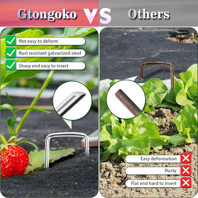 Gtongoko 200 Pack Galvanized Landscape Staples Garden Stakes Plant Cover Stakes 6 Inch 11 Gauge SOD Staples Fence Stakes Ground Stakes for Landscaping Securing Weed Barrier Fabric