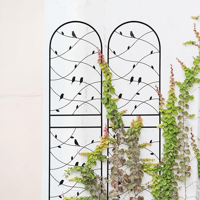 Metal Garden Trellis Rustproof Trellis for Climbing Plants Outdoor Flower Support Bird Deco (Black-2 Pack, 71"x19.7")