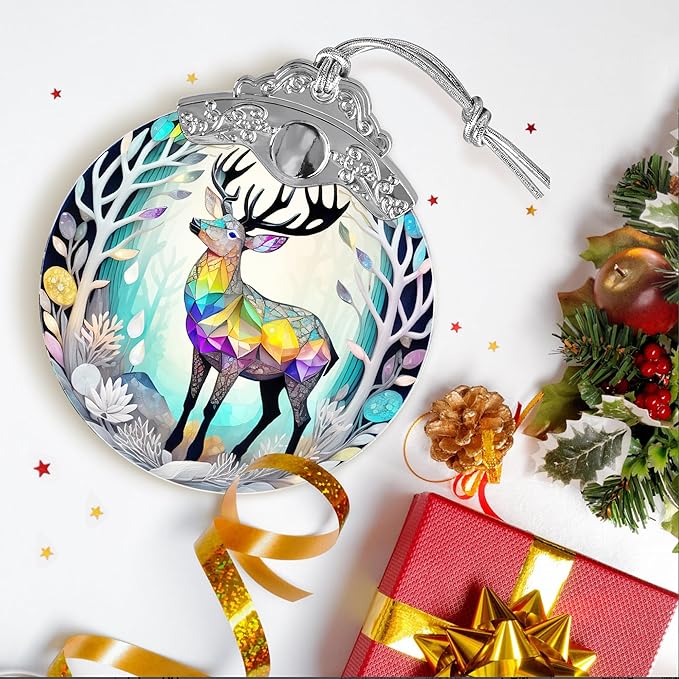 Stained Glass Suncatcher, Jocidea Deer Ornament, Christmas Ornaments, Holidays Ornaments, Christmas Tree Decor, Deer Decor for Home, Deer Gifts