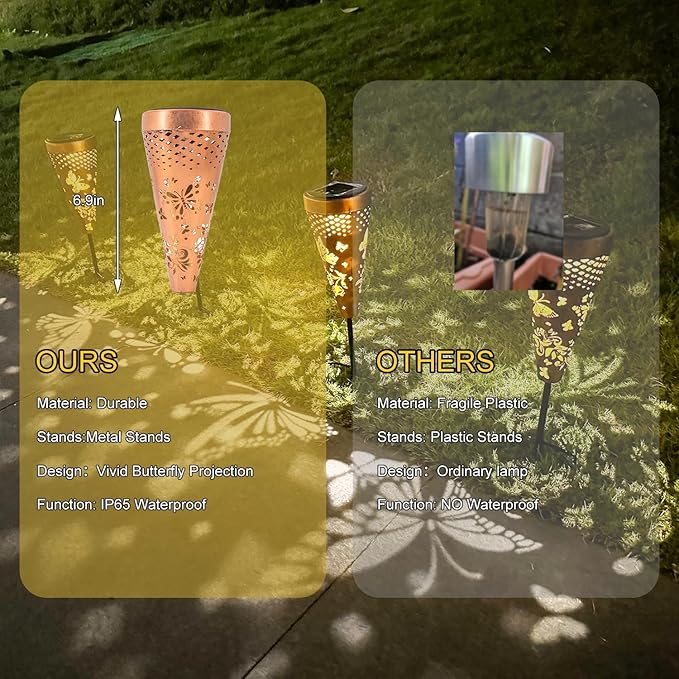 DIBIEECN 4 Pack Butterfly Solar Garden Pathway Lights Outdoor,Metal Garden Decorations Outdoor Lights with Patterns and Warm Light,Waterproof Landscape Lighting for Path Patio Backyard Yard