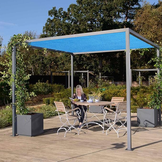 Eden's Decor Straight Flat-Edged Sun Shade Sail Rectangular 17' x 20' Blue UV-Blocking Outdoor Canopy Fabric Cloth Awning for Pergola Patio Garden Backyard Custom Size